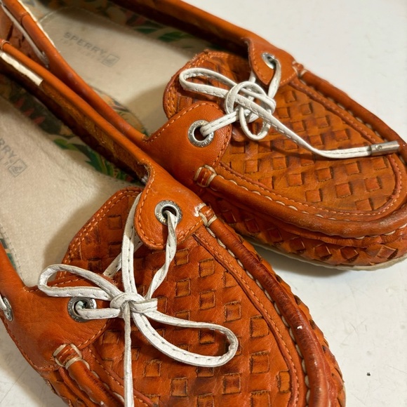 Sperry women’s papaya‎ orange leather slip on loafer woven boat shoe in size 6 - Picture 9 of 12